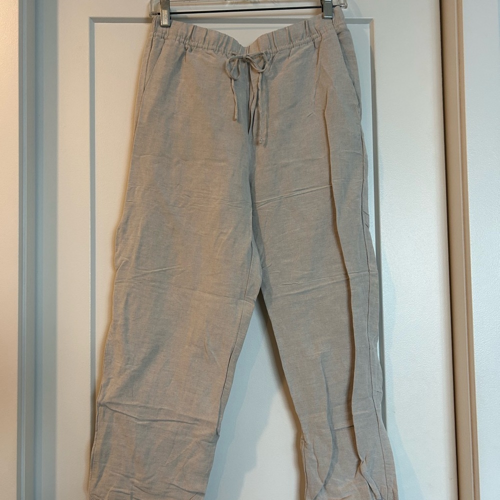 H&M Linen Blend Beige/Cream Drawstring Pants